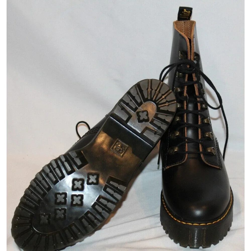 Dr. Martens Leona Women's Leather‎ Platform Boots Black US 9 NEW